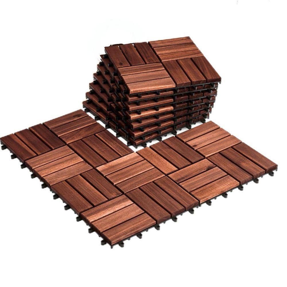 Angel Sar 1 ft. x 1 ft. Acacia Wood Interlocking Deck Tile in Brown with Waterproof for Balcony and Backyard Use (10-Pack)