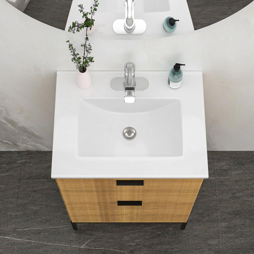 Coporesell 24 in. W x 18 in. D Ceramic White Rectangular Bathroom Vanity Top Sink with 1 Faucet Hole and Overflow(Sink Only) (2)