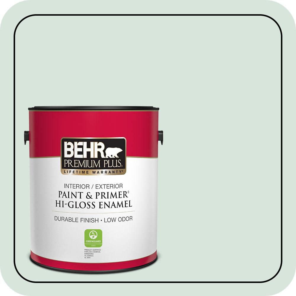 BEHR PREMIUM PLUS 1 gal. #S420-1 New Day Hi-Gloss Enamel Interior/Exterior Paint & Primer (1)