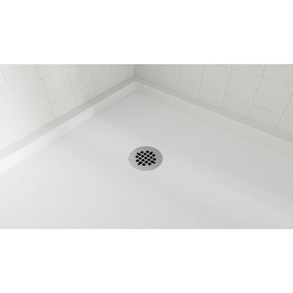 DreamLine SlimLine 36 in. L x 36 in. W Corner Neo Angle White Shower Pan Base with 2 in. Round Corner Drain in Chrome (2)