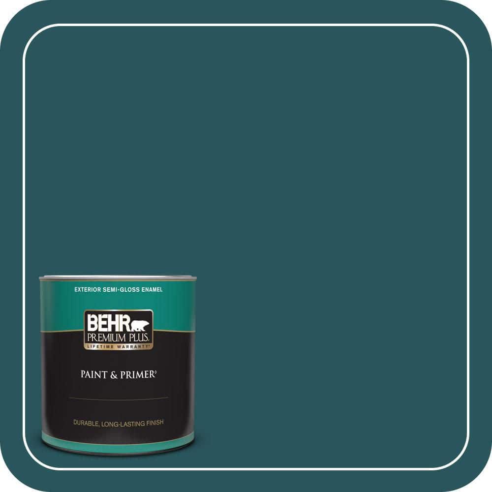 BEHR PREMIUM PLUS 1 qt. #MQ6-01 Ocean Abyss Semi-Gloss Enamel Exterior Paint & Primer