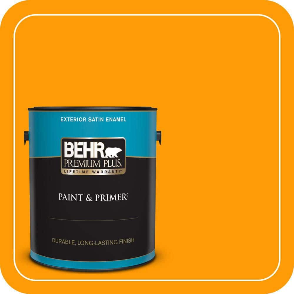 BEHR PREMIUM PLUS 1 gal. #S-G-320 Atomic Tangerine Satin Enamel Exterior Paint & Primer