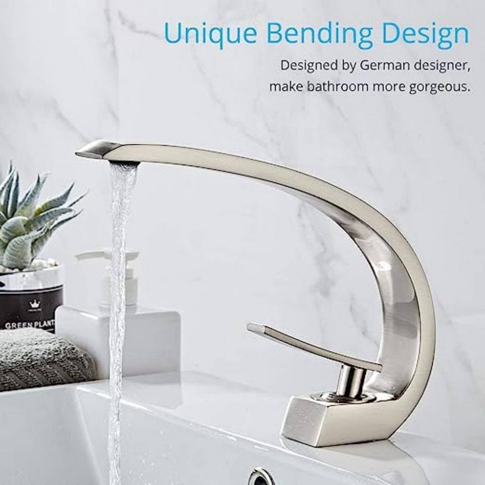 Dyiom Brushed Gold Bathroom Sink Faucet with Supply Hose, Unique Design Single Handle Single Hole Lavatory Faucet, (2)