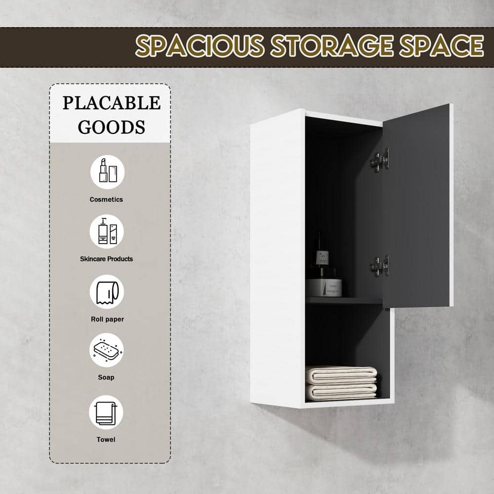 Tenleaf 11.81 in. W x 9.81 in. D x 29.50 in. H Bathroom Storage Wall Cabinet in White with Soft Closing Door and Open Shelves (2)