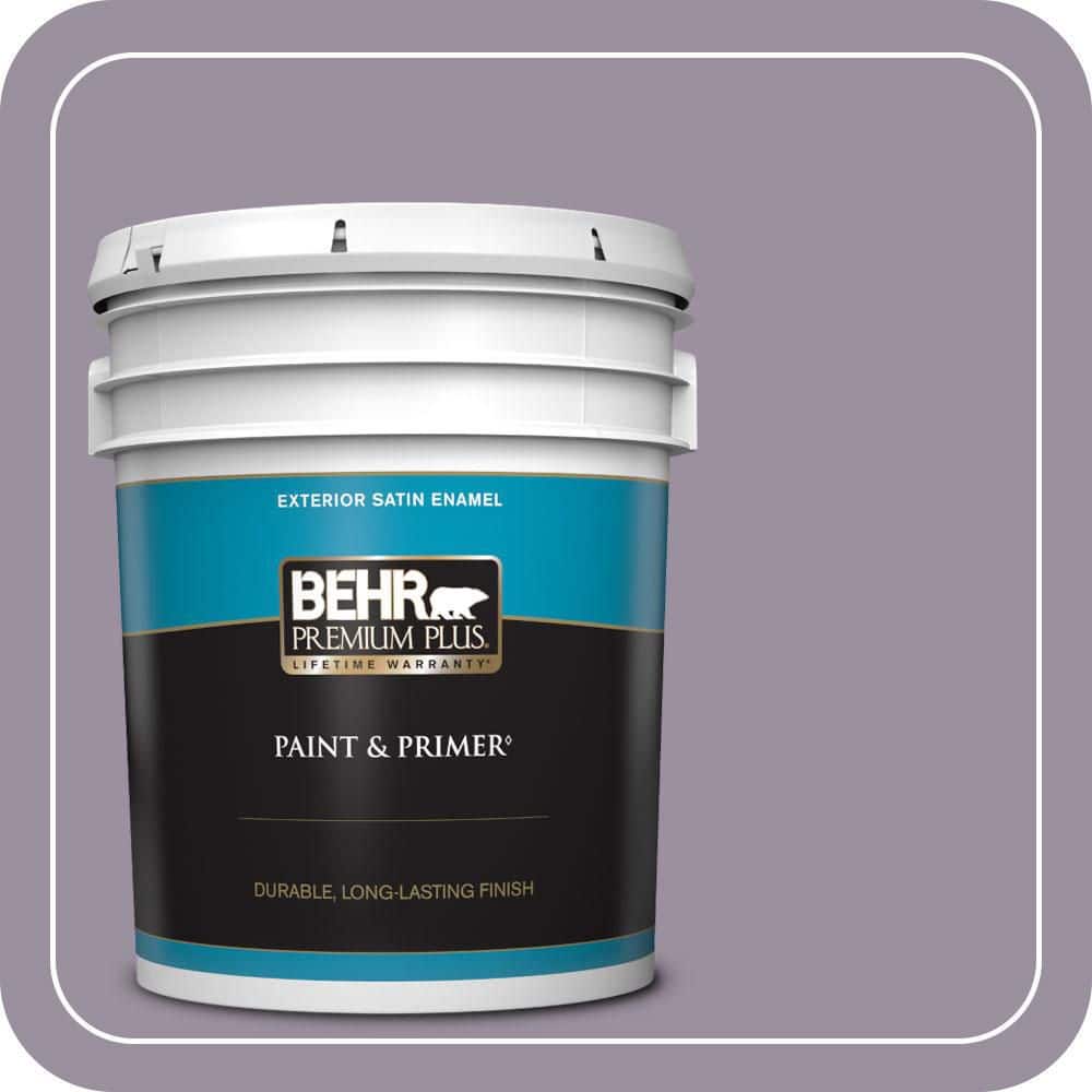 BEHR PREMIUM PLUS 5 gal. #PPU16-13 Duchess Lilac Satin Enamel Exterior Paint & Primer