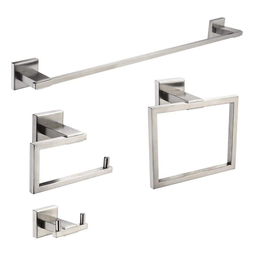 Heemli Modern Bath Hardware Set with Towel Ring Toilet Paper Holder Towel Hook and Towel Bar Brushed
