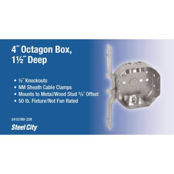 Steel City 4 in. 1-1/2 in. D Octagon Box Box Non-Metallic with V Bracket and Cable Clamps (54151NV-25R) (3)