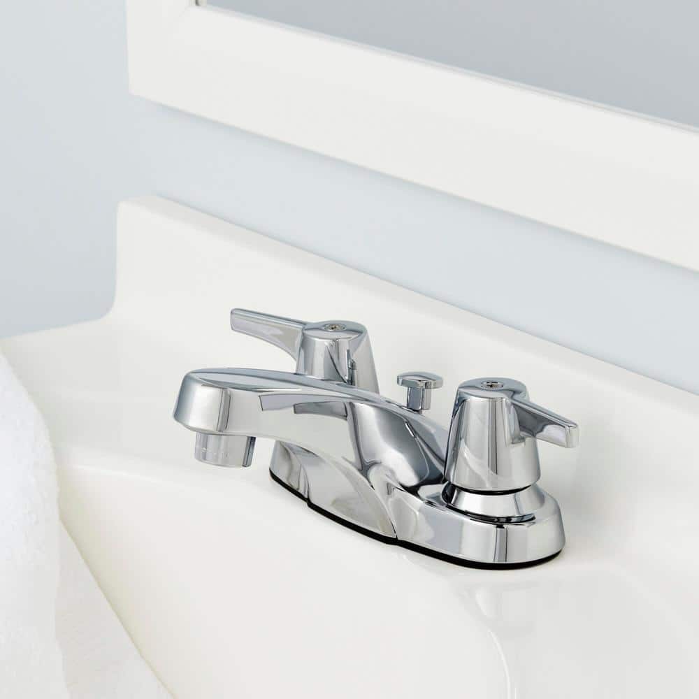 Glacier Bay Aragon 4 in. Centerset 2-Handle Low-Arc Bathroom Faucet with Pop-Up Drain in Chrome (4)