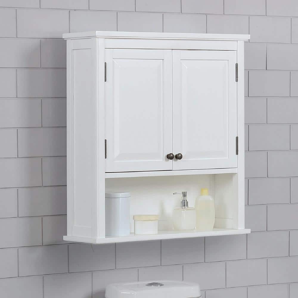 Alaterre Furniture Dorset 27 in. W Wall Mounted Bath Storage Cabinet with 2 Doors and Open Shelf in White