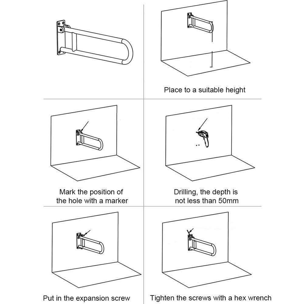 Angel Sar 23.6 in. Toilet Safety Handrail, Bathroom Safety Bar, Hand Support Rail and Handicapped Handrail Accessories for Seniors (3)