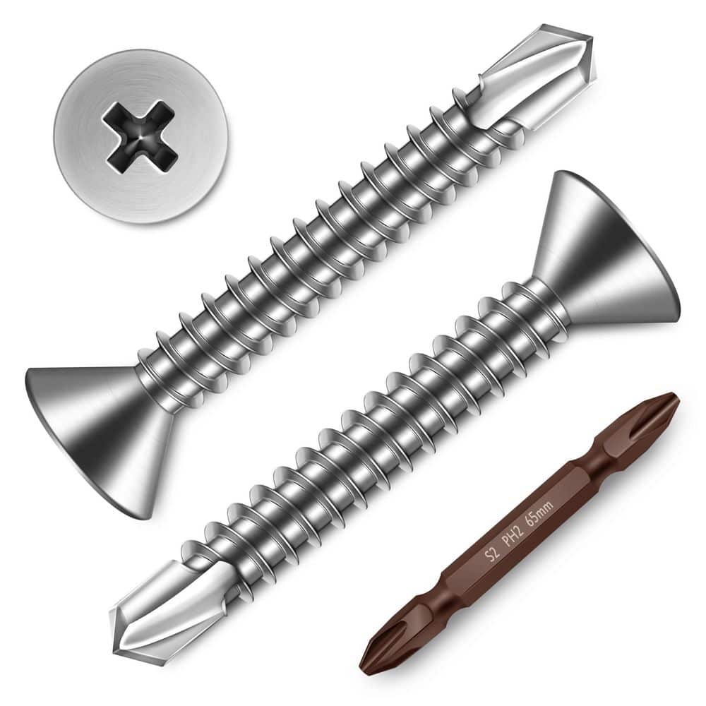 MYWISH #10 x 1-1/4 in. Silver 410 Stainless Steel Phillips Flat Head Self Drilling Sheet Metal Screws (200-Pack) (1)
