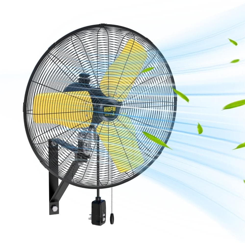 Stbine 24 in. 3-Speed Oscillating High Velocity Yellow Indoor/Outdoor Wall Mount Fan, IP44 Waterproof, ETL Listed