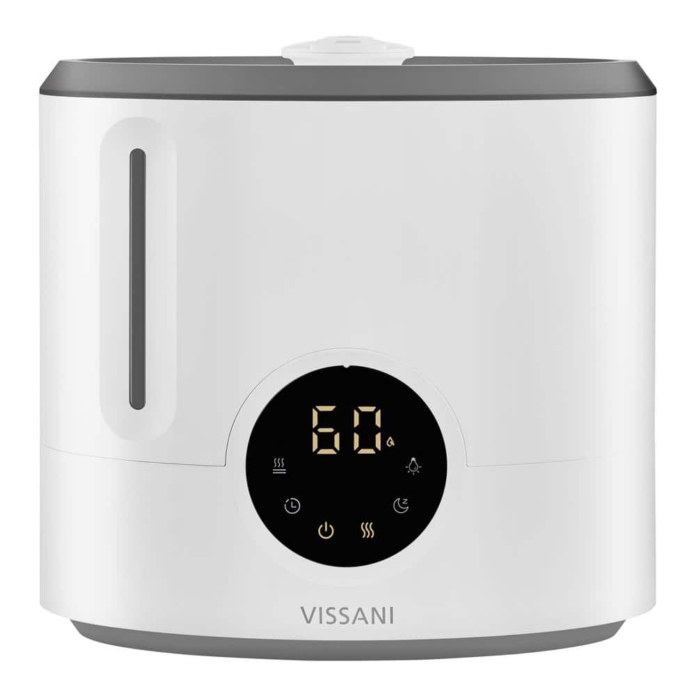 Vissani 2 Gal. Ultrasonic Humidifier 360 Degree Turning Dual Nozzle Cool & Warm Mist for Large Room (600 sq. ft.) in Grey/White