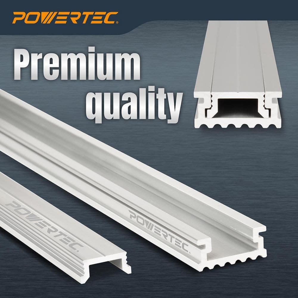 ‎POWERTEC 32 in. Aluminum Miter T-Track and T-Bar Set, 1 Set, For Benchtop Table Saws, Router Tables, Band Saws (3)