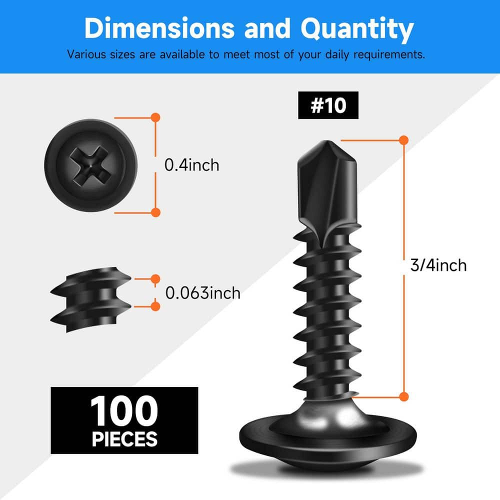 MarySino #10 x 3/4 in. 410 Stainless Steel Phillips Truss Head Self Drilling Sheet Metal Screw (100-Pack) (2)