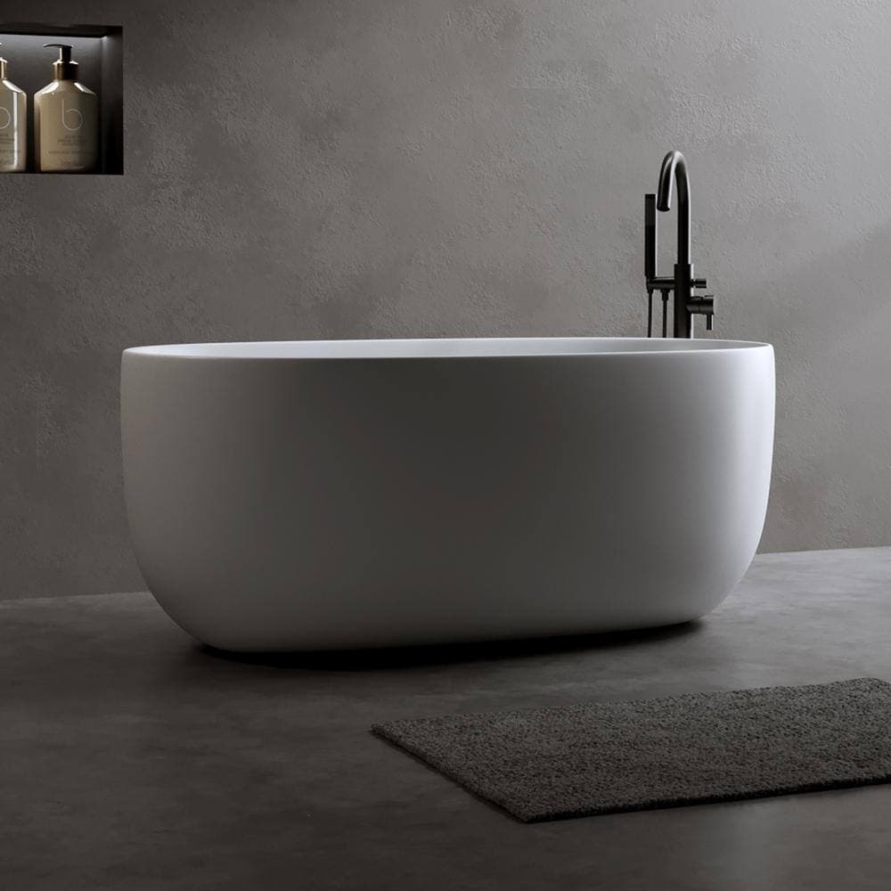 ANGELES HOME 47 in. x 25.6 in. Artificial Stone Solid Surface Freestanding Soaking Bathtub with Center Drain in Matte White (3)
