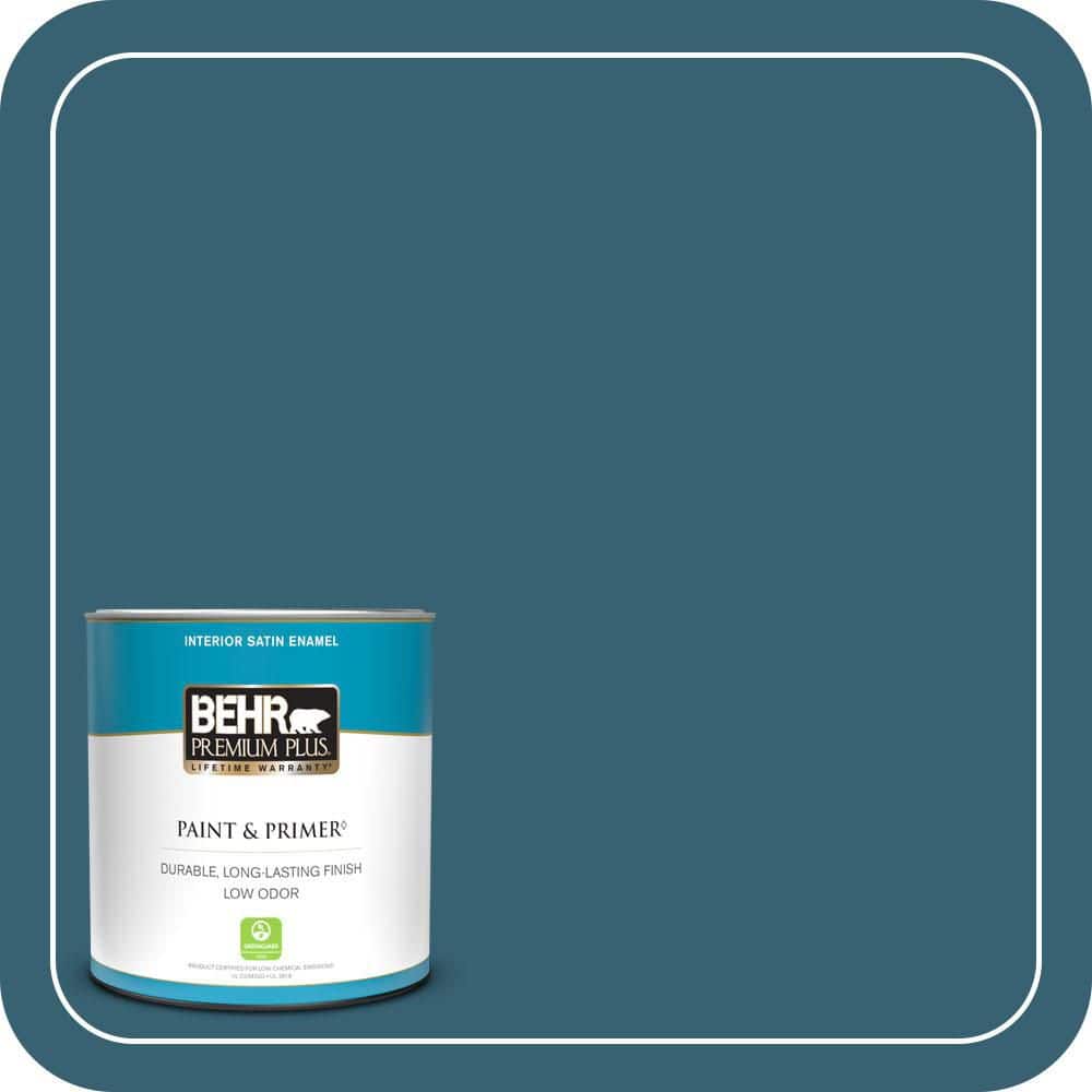 BEHR PREMIUM PLUS 1 qt. #PPU13-18 Bermudan Blue Satin Enamel Low Odor Interior Paint & Primer
