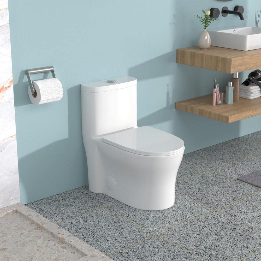 Flynama Ceramic One-Piece Toilet, 12" Rough-In, 1.22/1.6 GPF Dual Flush, Soft Close Seat, Powerful Flush MAP 800g (2)