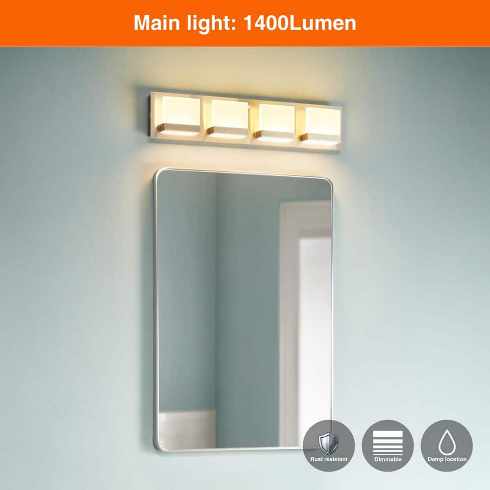 Hampton Bay Alberson 24 in. 4-Light Brushed Nickel LED 5CCT Vanity Light with Battery and Sensor Operated Night Light (3)