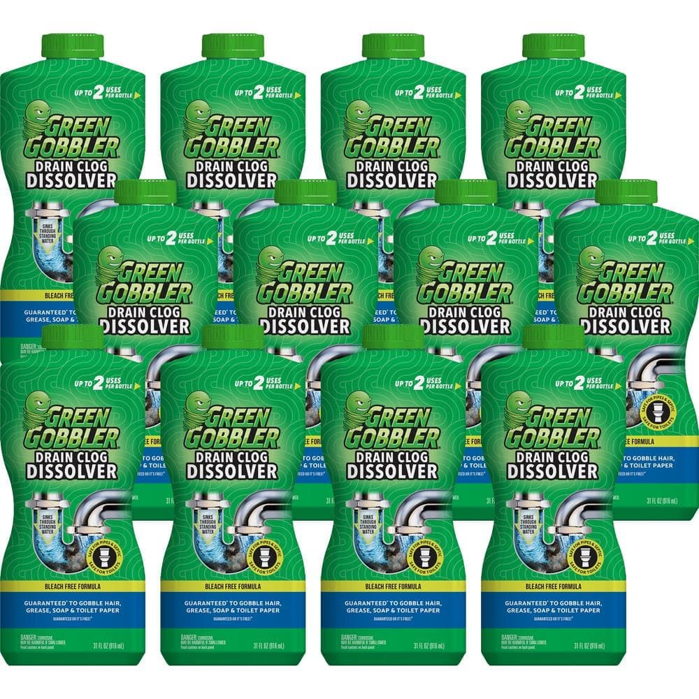 Green Gobbler 31 oz. Drain and Toilet Clog Dissolver and Remover Premeasured Applications Drain Cleaner (12-Pack)