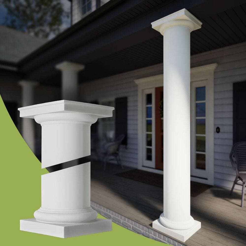 Ekena Millwork 12 in. Dia. x 8 ft. H Endura-Stone Column, Round Non-Tapered (FRP), Tuscan Cap and Base, Plan Type D: Split in 1/2 (2)