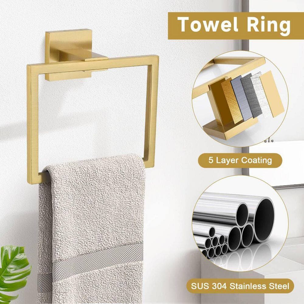 LAIFUCAM 10-Piece Bathroom Hardware Set with Towel Bar, Ring, Hooks, Toilet Paper Holder in Brushed Gold Finish (3)