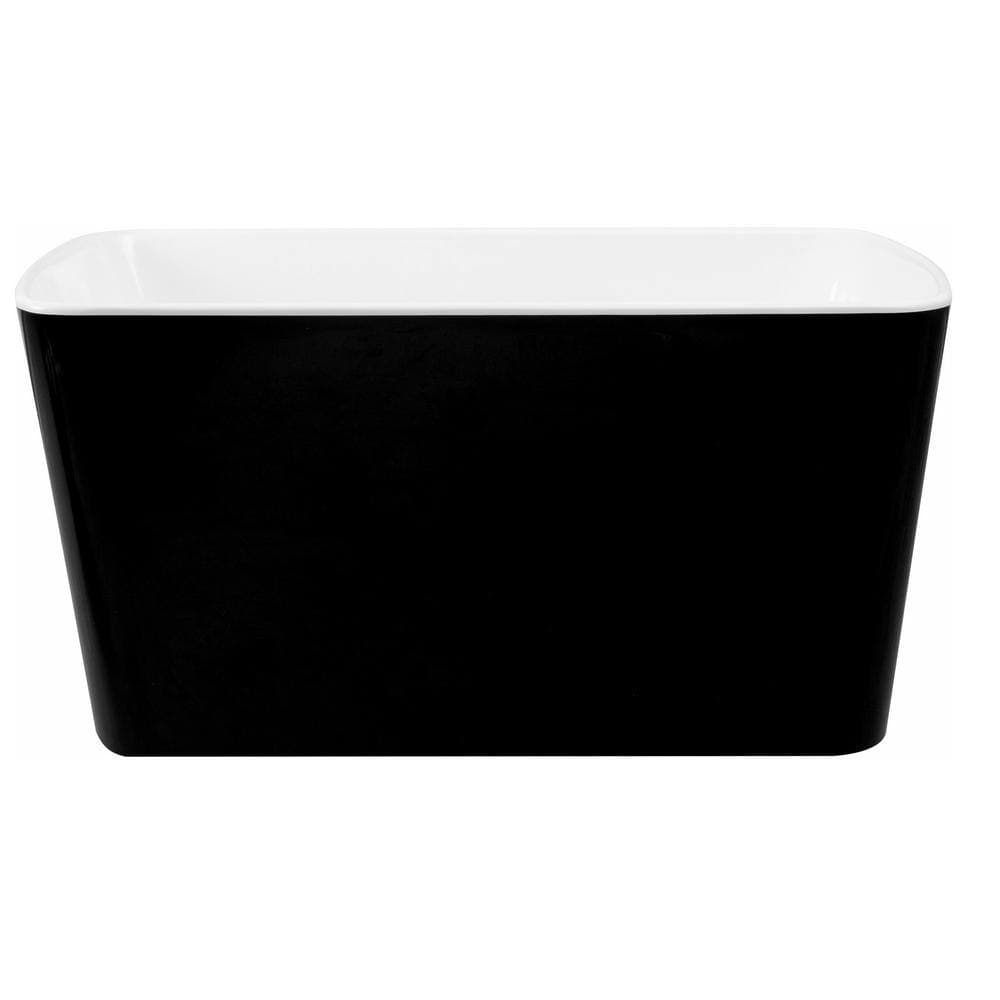 cadeninc 49 in. x 28 in. Acrylic Square Freestanding Soaking Bathtubin Glossy Black with Chrome Overflow and Drain (3)