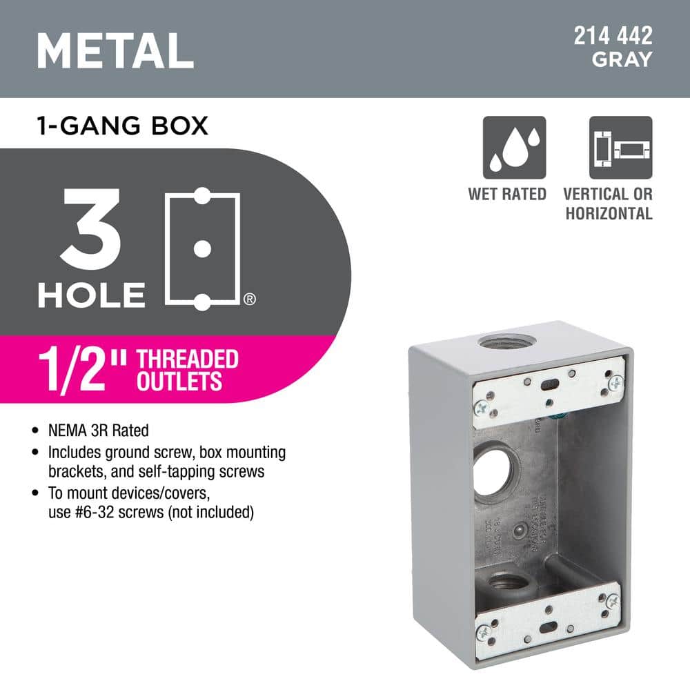 Commercial Electric 1-Gang Metallic Weatherproof Outlet Box with (3) 1/2 in. Holes, Gray (2)