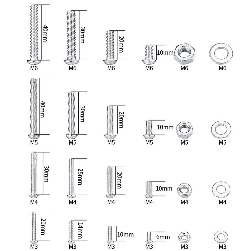 Angel Sar Silver Carbon Steel Screws Bolts and Nuts Assortment Kit with Nuts and Bolts and Flat Washers (1080-Pack) (3)