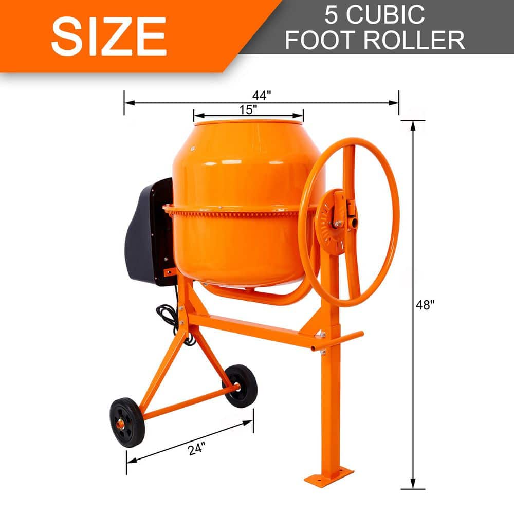 Tatayosi 5 Cu. ft Electric Concrete Mixer Machine, Portable Power Cement Mixers for Mortar, Stucco and Fodder, Orange (2)