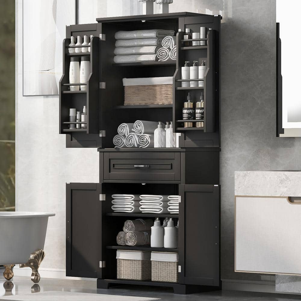 Zeus & Ruta 30 in. W 16 in. D 72 in. H Linen Cabinet with Doors, Drawer and Adjustable Shelves