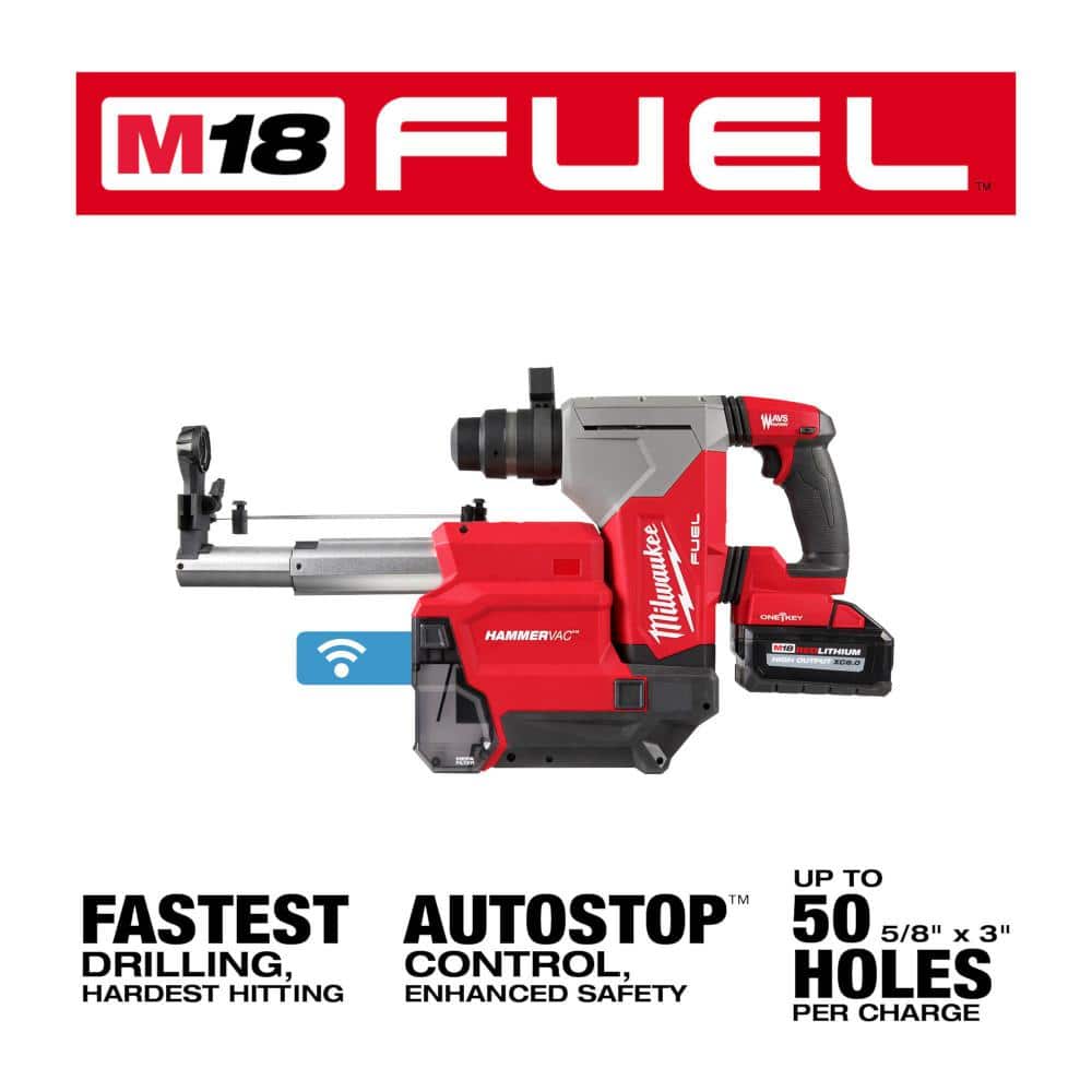 Milwaukee M18 FUEL 18-Volt Lithium-Ion Brushless 1-1/8 in. Cordless Rotary Hammer/Dust Extractor Kit w/6.0 Ah Battery (2)