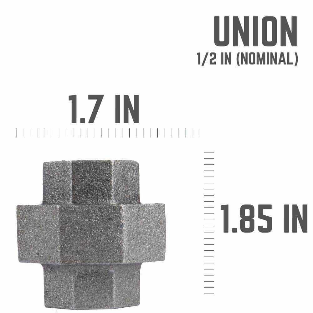 PIPE DECOR 1/2 in. Black Iron Union, for Furniture Building and Regular Plumbing Applications (2)