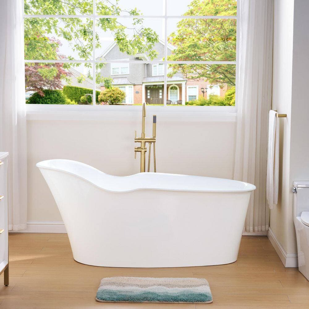 WELLFOR Wave 66 in. x 33 in. Acrylic FlatBottom Freestanding Soaking Bathtub with Drain and Overflow in White (2)