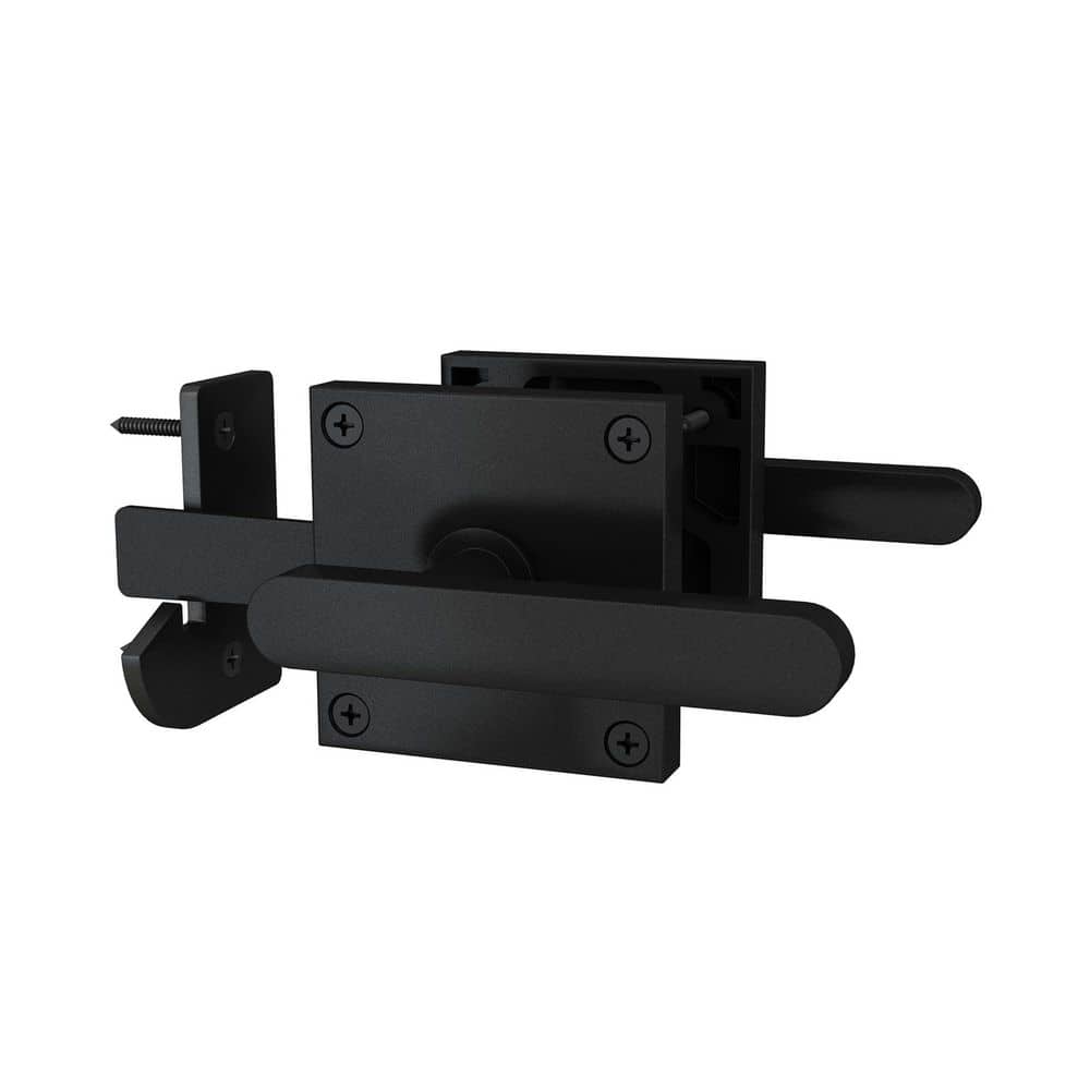 Unbranded Heavy Duty Dual-Sided Gate Latch with Self-Locking Spring, Black Aluminum Alloy, Right Inswing, Fence Gate Hardware