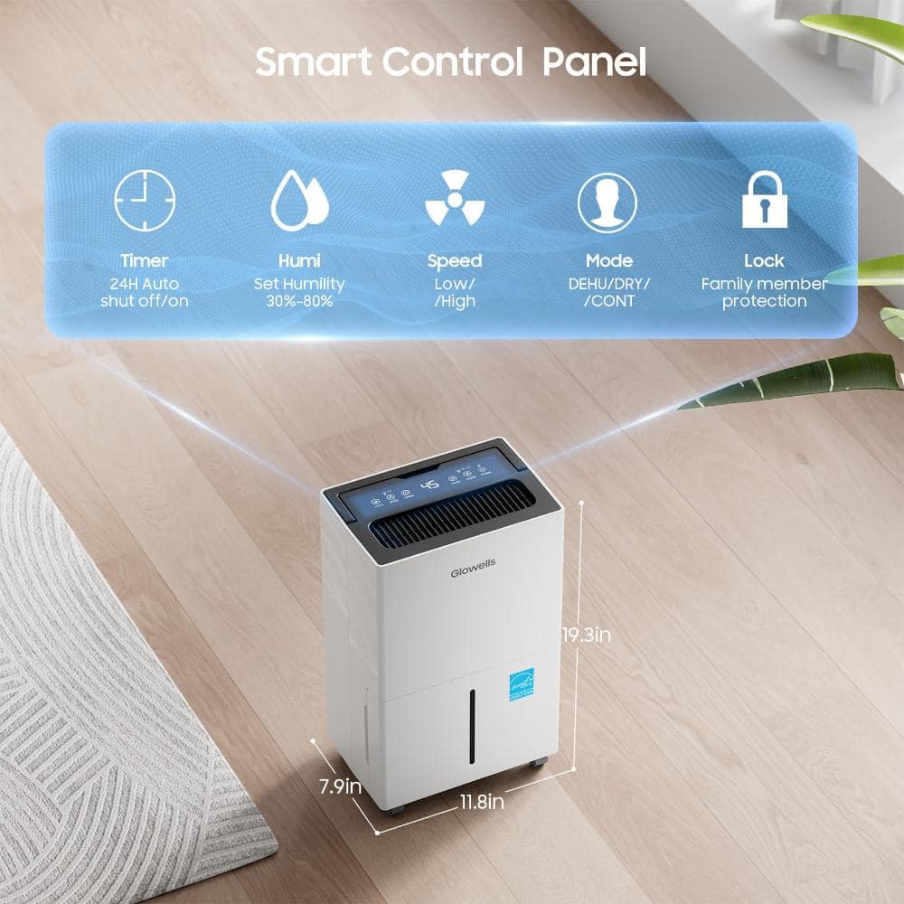 WOCK 82 Pints ​​5500 sq. ft. White Dehumidifier with Energy Star, Auto Defrost, Continuous Drain, 24 H Timer, 2-Speeds (3)