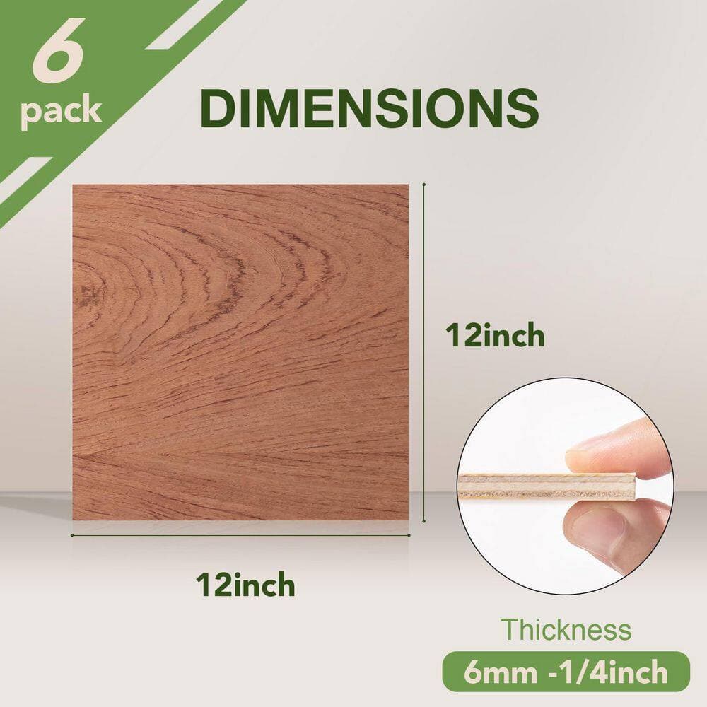 Afoxsos 1/4 in. x 12 in. x 12 in. Bubinga Plywood Project Panel 6-Pack for Laser Cutting and Engraving (2)