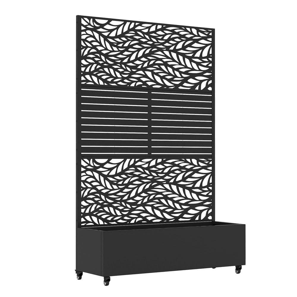 Lumioca 71.37 in. H x 46.8 in. W Iron Black Flow Leaf Shape Outdoor Planting Box with Climbing Frame Decorative Art Panel (1)
