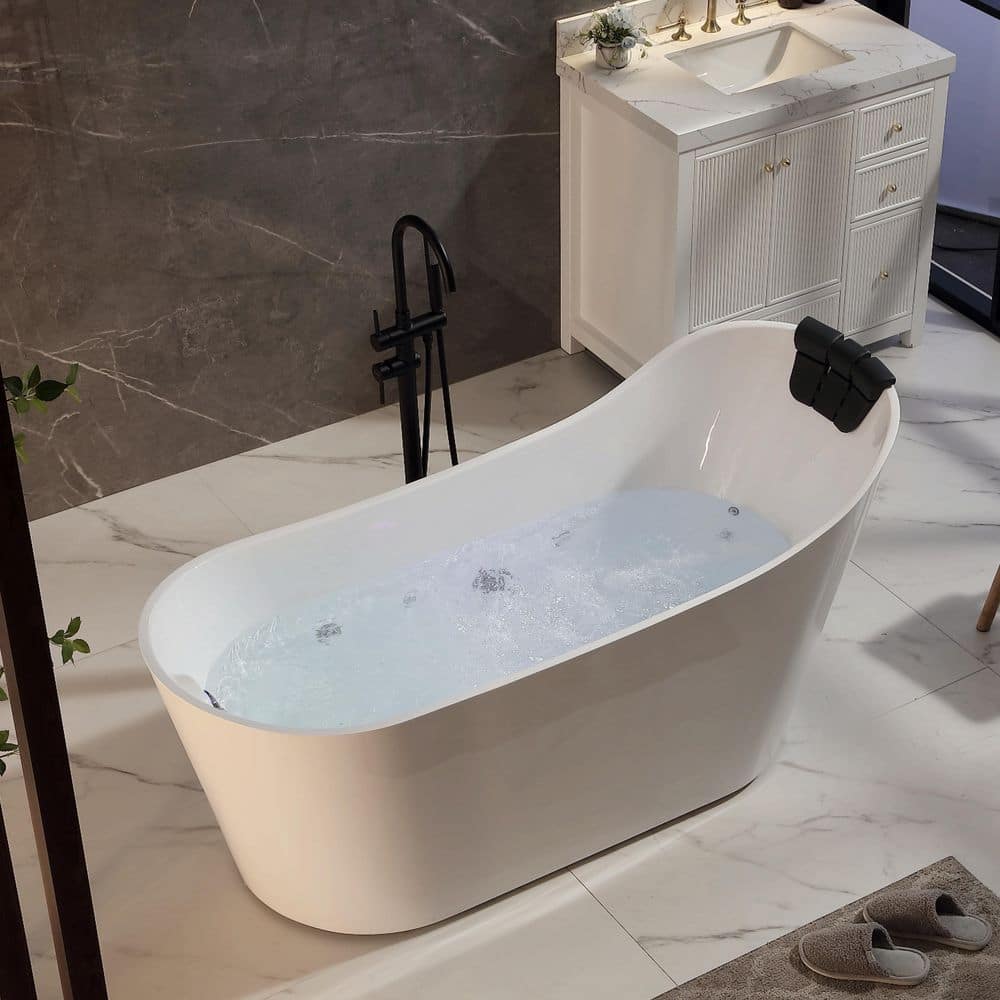 Empava 67 in. x 29.5 in. Right Drain Brushed Nickel Freestanding Whirlpool Bathtub Hydrotherapy Lighted Bath-16 Jets in White (2)