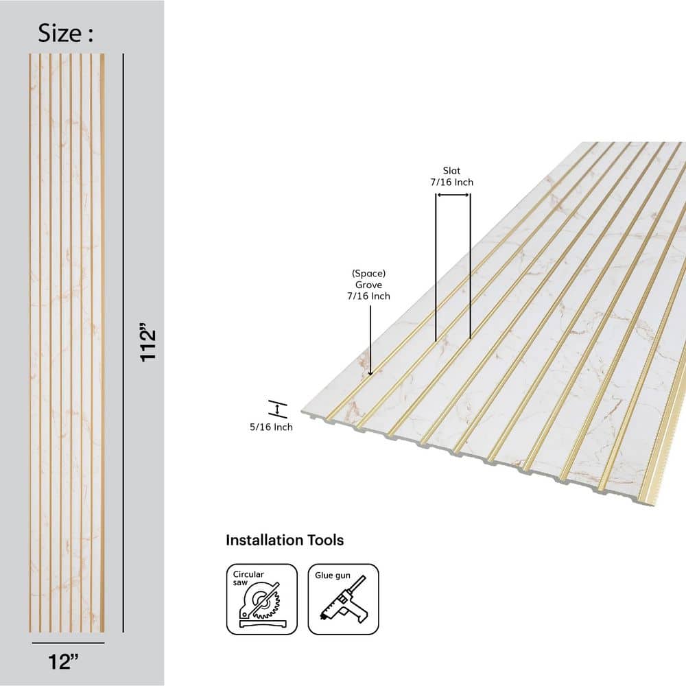 FROM PLAIN TO BEAUTIFUL IN HOURS Small Slats 5/16 in. 1 ft. 9.3 ft. White Glue-Up Decorative Foam Wood Slat Walls /186 sq. (4)