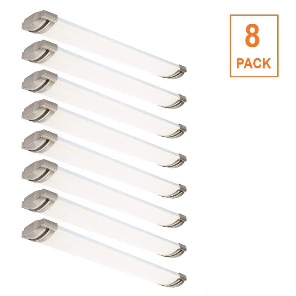Commercial Electric 8-Pack 46 in. x 7.5 in. LED Flush Mount Ceiling Light Brushed Nickel End Caps Black Trim 5200LM 72W 3000K 4000K 5000K