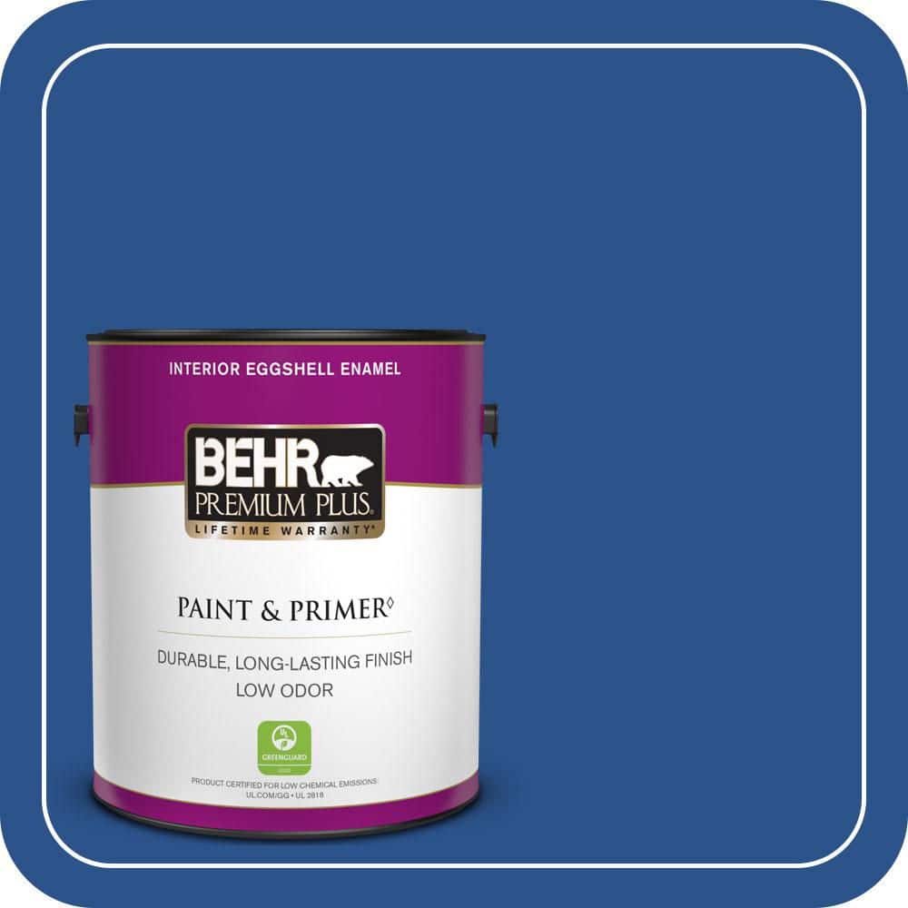 BEHR PREMIUM PLUS 1 gal. #P520-7 Flashy Sapphire Eggshell Enamel Low Odor Interior Paint & Primer (1)