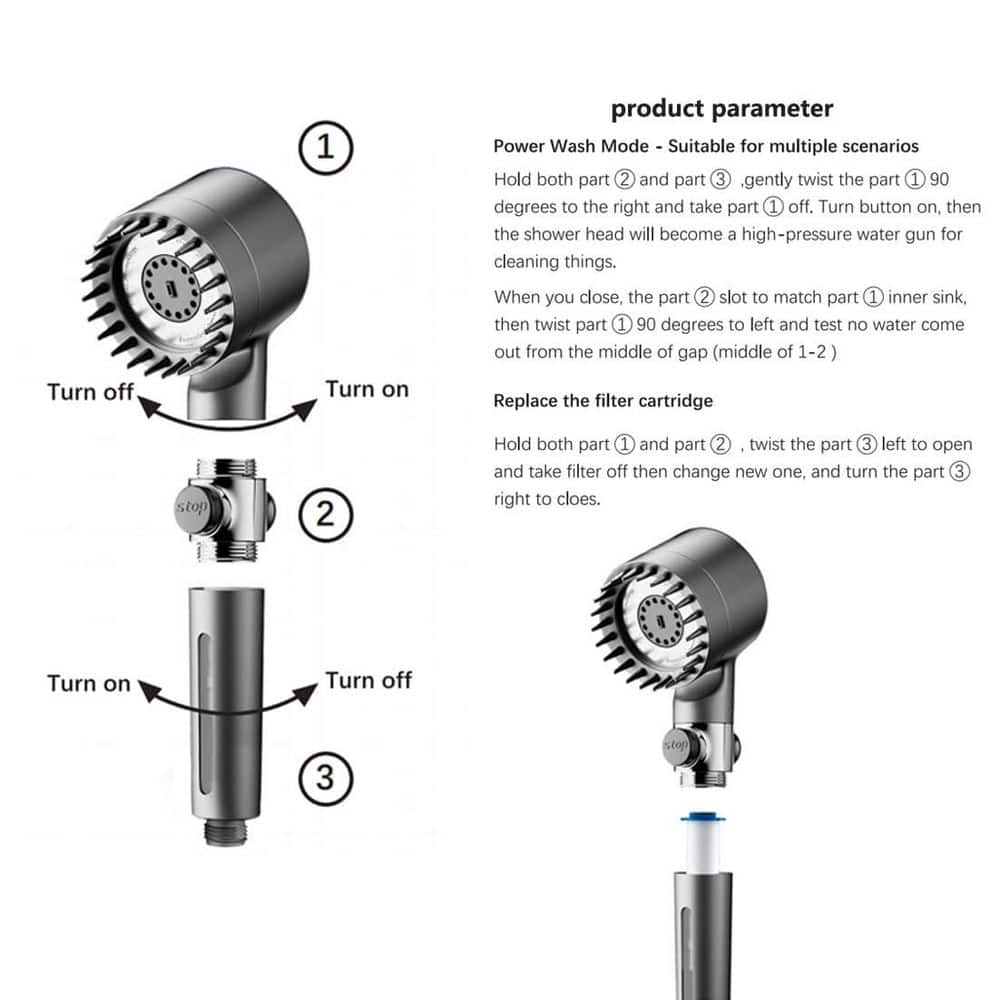 Wudkey 1-Piece 3-Spray Modes Filtered Handheld Shower Head with 75 in. Stainless Hose, 2 Brackets and 10 Replaceable Filters (3)