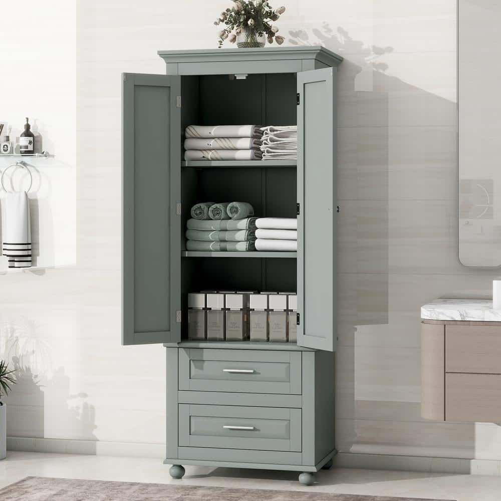 Nestfair 24 in. W x 15.7 in. D x 62.5 in. H Gray Linen Cabinet with 2-Drawers (3)