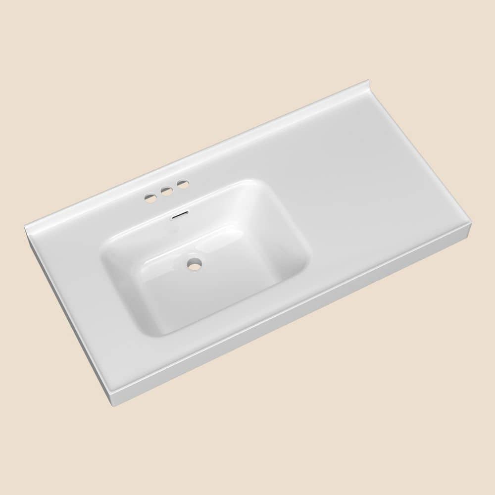 Getpro 43 in. D x 22 in. W Solid Surface White Rectangular Single Sink Bath Vanity Top and Basin for 42 in. Bathroom Cabinet (1)