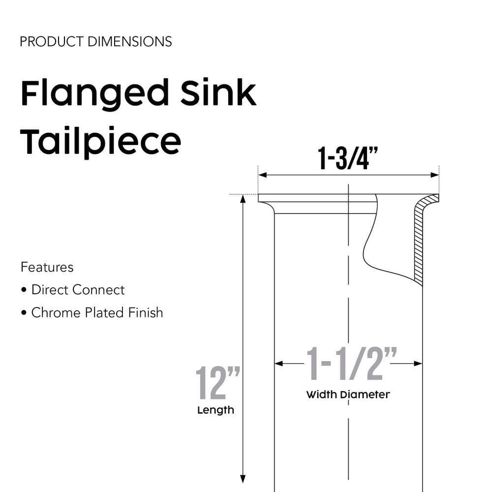 PLUMBFLEX 1-1/2 in. x 12 in. 22-Gauge Brass Flanged Sink Tailpiece for Tubular Drain Applications Chrome Plated (3)