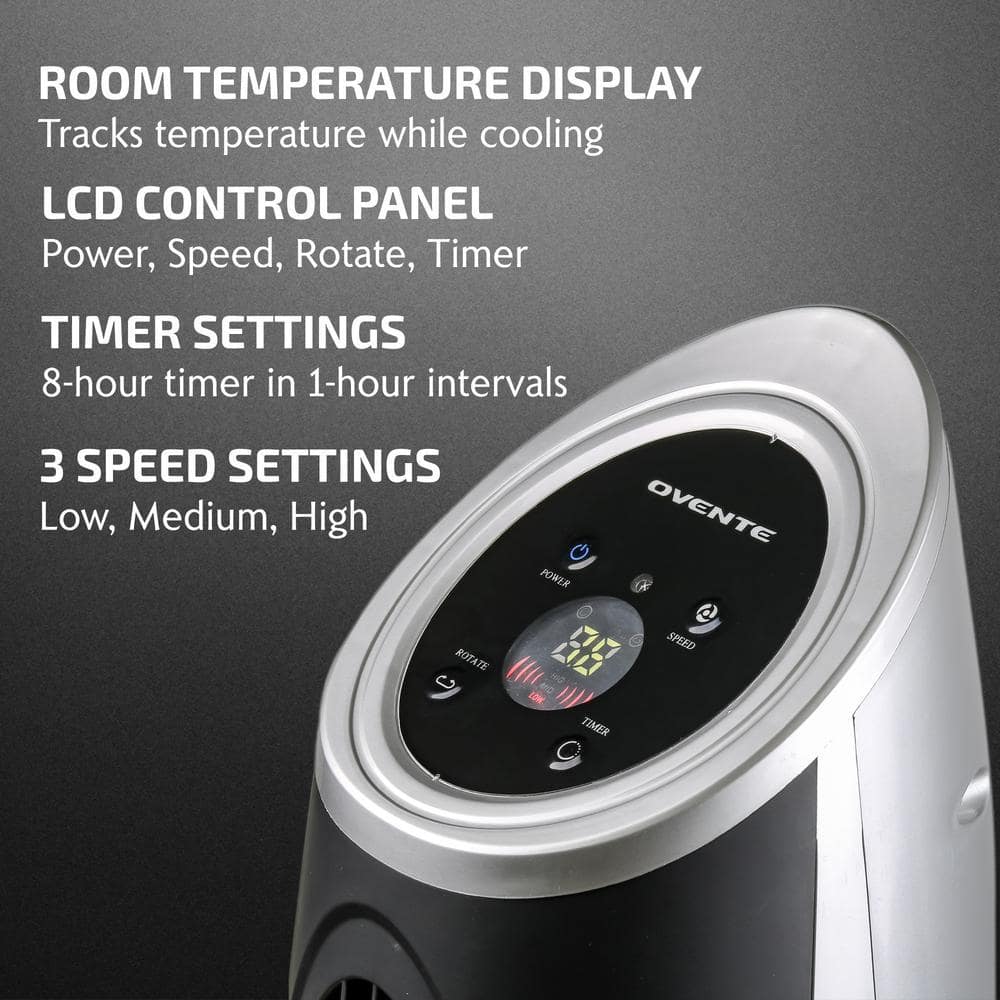 OVENTE 30.5 in. 90° Oscillation Cool Breeze Tower Fan with Remote Control and LCD Panel, 3-Speed Settings, Low Noise (3)