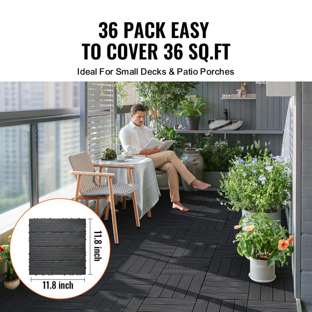 SVOPES Interlocking Deck Tiles, 11.6 in. x 11.6 in. (36 sq. ft.) Plastic Waterproof Outdoor Flooring, Composite, Gray (36-Pack) (2)
