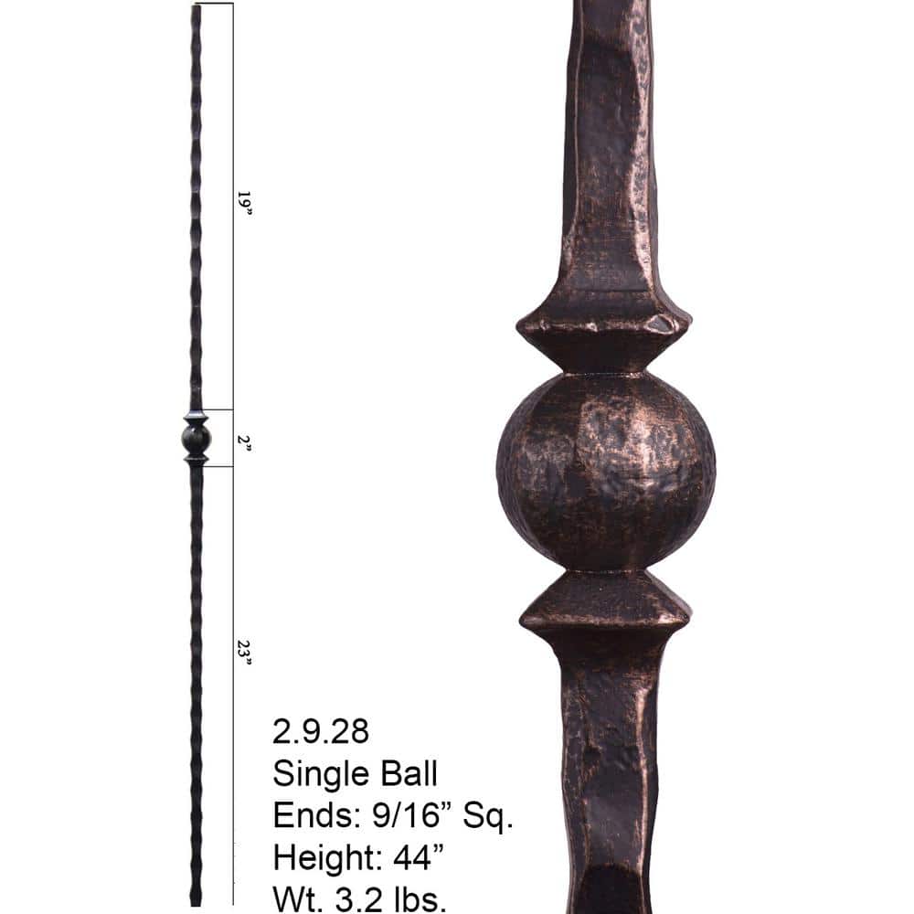 HOUSE OF FORGINGS Tuscan Square Hammered 44 in. x 0.5625 in. Oil Rubbed Bronze Single Sphere Solid Wrought Iron Baluster (2)