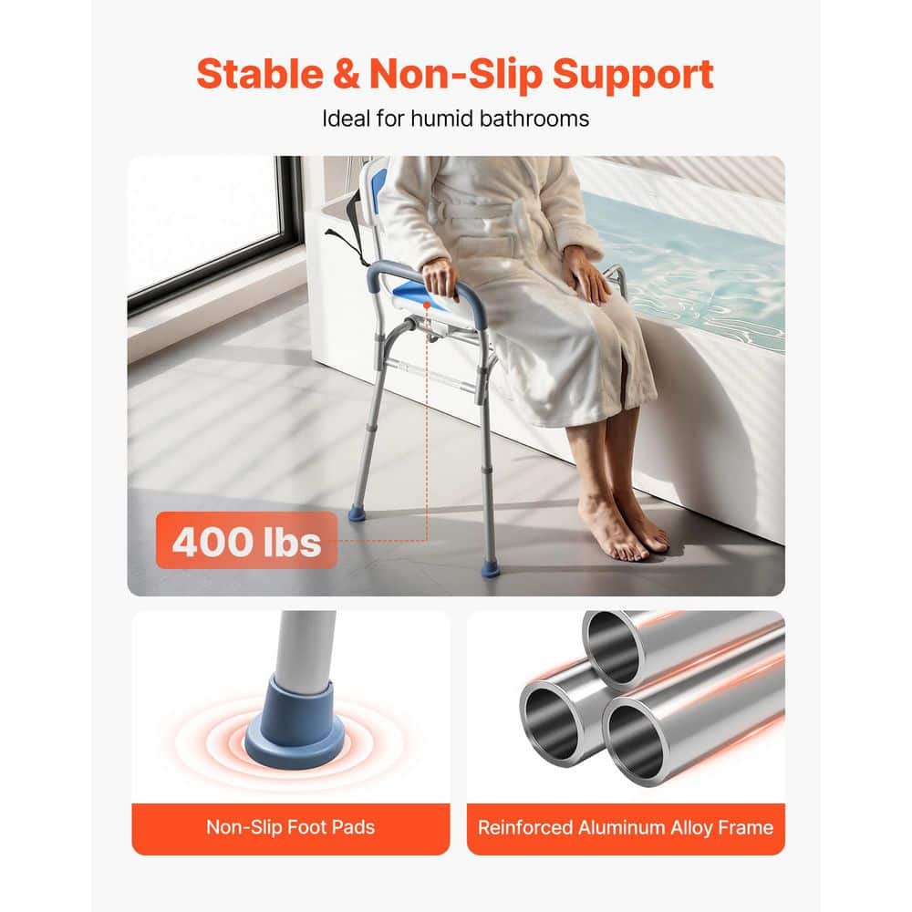 SKYSHALO Sliding Shower Chair, 21.3 in. W Freestanding Height Adjustable Sliding Shower Seat in Stainless Steel with Backrest (3)